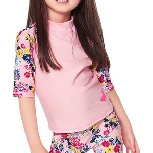 Julysand Toddler Girls Rash Guard Sets Pink Flowers Modest Swimwear